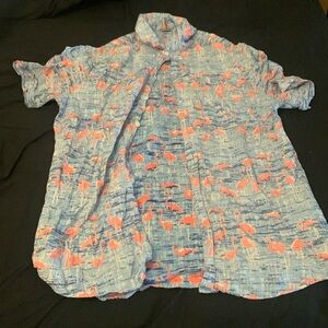 Izod relaxed button down flamingo Hawaiian aloha shirt
